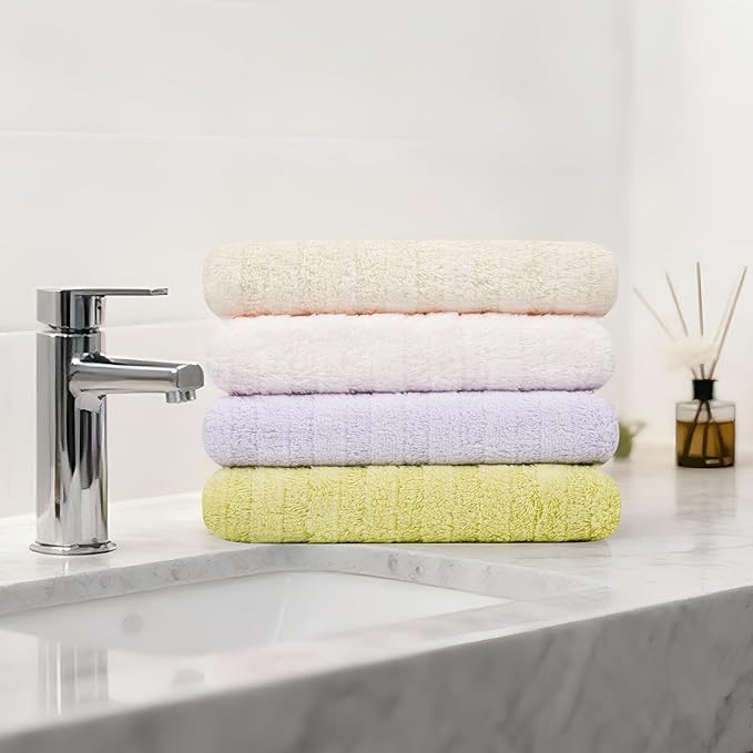Vie Triomphe Facial Towels Washcloth (Green+Pink+Purple+Yellow) Luxury Hand Towels for Bathroom,100% Cotton Quick Dry Absorbent Soft Hand Towel Set 13.38 * 31.49 Inch Wash Clothes;