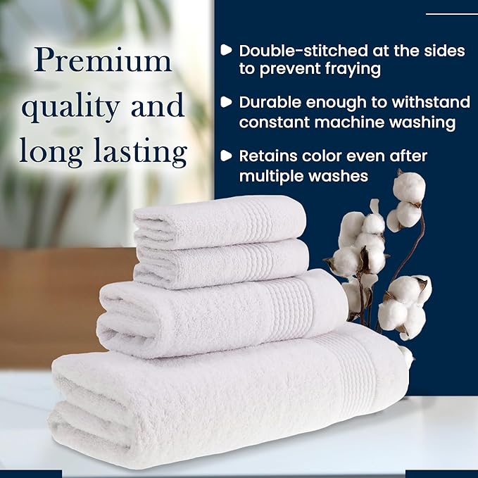 HALLEY Turkish Cotton Towels (4-Pack) Super Soft Quick Absorbent 100% Cotton Towels for Bathroom Kitchen 1 Bath Towel 1 Hand Towel 2 Washcloths (White)