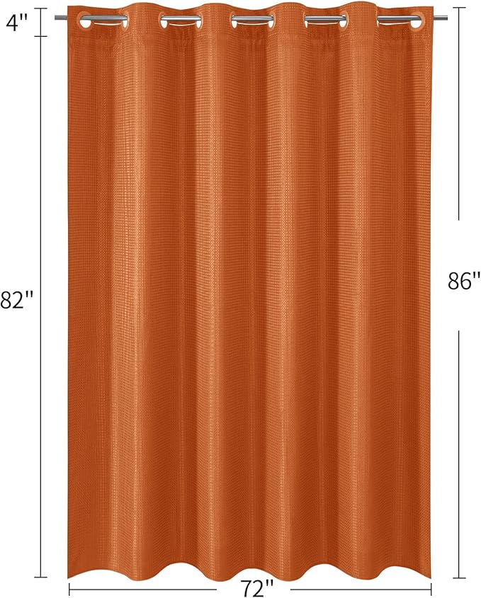 MitoVilla No Hooks Needed Extra Long Shower Curtain Liner Set, Orange 86 inch XL Heavyweight Waffle Fabric Cloth Shower Curtains Set with Snap-in Liner for Modern Luxury Hotel & Spa Bathroom Decor