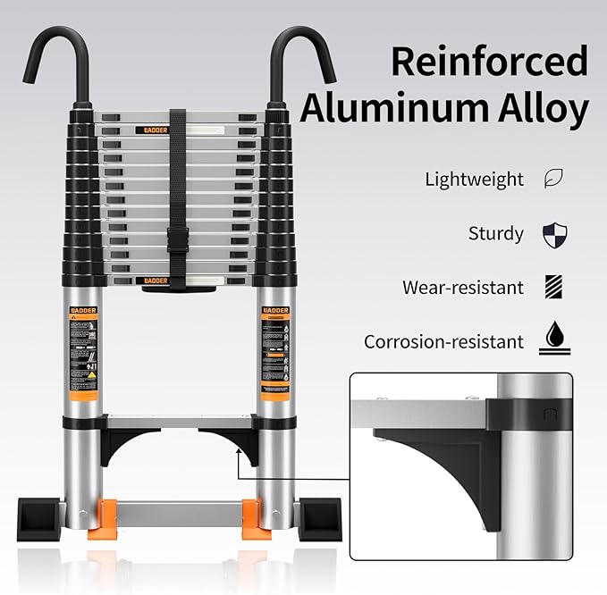 Telescoping Ladder,10.5FT Aluminum Multi-Purpose Collapsible Ladder with Stabilizers and Hooks,Jiashche Portable Extension Ladder for RV or Outdoor Work Silver,330lb Max Capacity