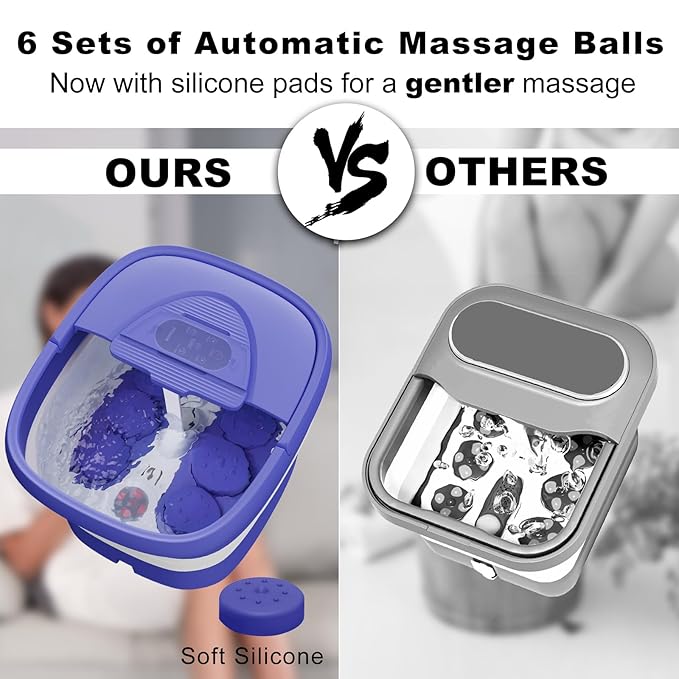 Collapsible Foot Spa with Heat and Remote, Heated Foot Bath Massager with Timer, and 24 Motorized Shiatsu Massage Balls, Foot Soaking Tub Supports Hot/Cold Water Soaking