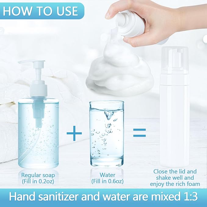 Foam Pump Bottle 200ml/6.8oz Empty Plastic Foam Dispenser Pump Bottle Travel Large Refillable BPA Free Lotion Bottles for Shampoo Shower Hand Soap Foaming (4 Pack) White