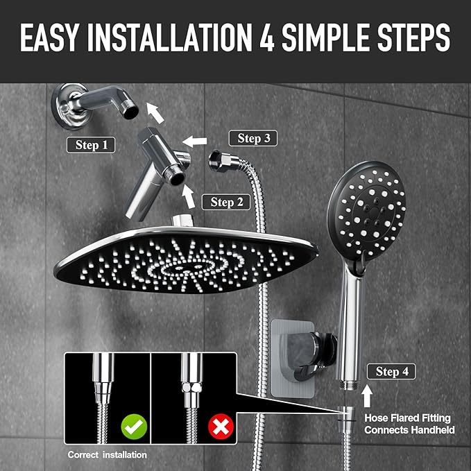 Veken 10'' Rain Shower Head with Handheld, High Pressure Rainfall Showerhead Combo with 5 Handheld Water Spray Modes for Bathroom Accessories, Home Decor, Detachable Dual Shower Heads, Chrome Silver