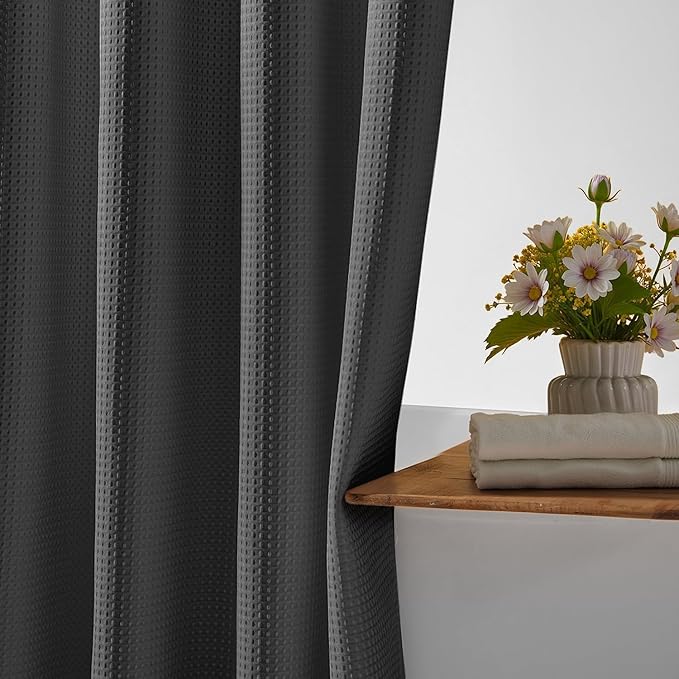 River Dream Heavyweight No Hooks Required Dotted Waffle Weave Shower Curtain with Snap in Liner -Stall 54W x 80H,Hotel Grade,Spa Like Bath Curtain,Graphite Grey