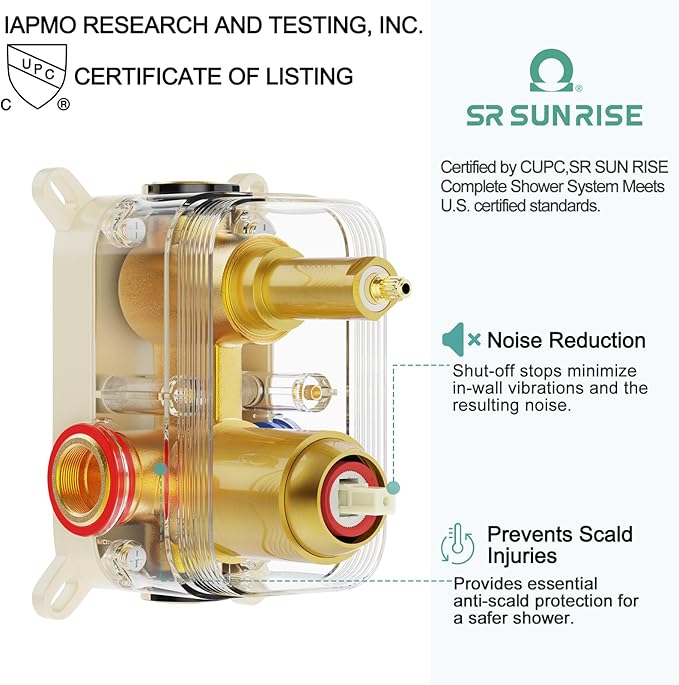 SR SUN RISE 12 Inch Brushed Gold Shower System, Wall-Mount Adjustable 16-Inch Slide Bar with 6-Function Hand Shower Faucet Included Valve and Trim Kit