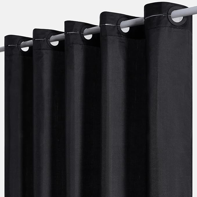No Hook Stall Size Shower Curtain,Polyester Fabric Small Narrow Shower Curtain Liner with 6 Plastic Split Grommets,Machine Washable & Waterproof Hotel Style Curtains for Bathroom,Black,48x84 Inch
