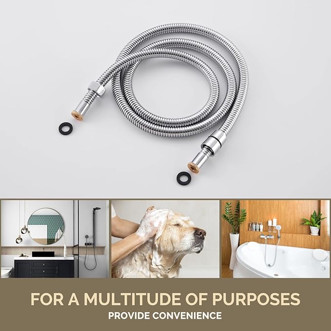 Angle Simple Flexible Shower Hose 59", Stainless Steel Handheld Shower Head Hose Replacement 1/2" IPS, Chrome