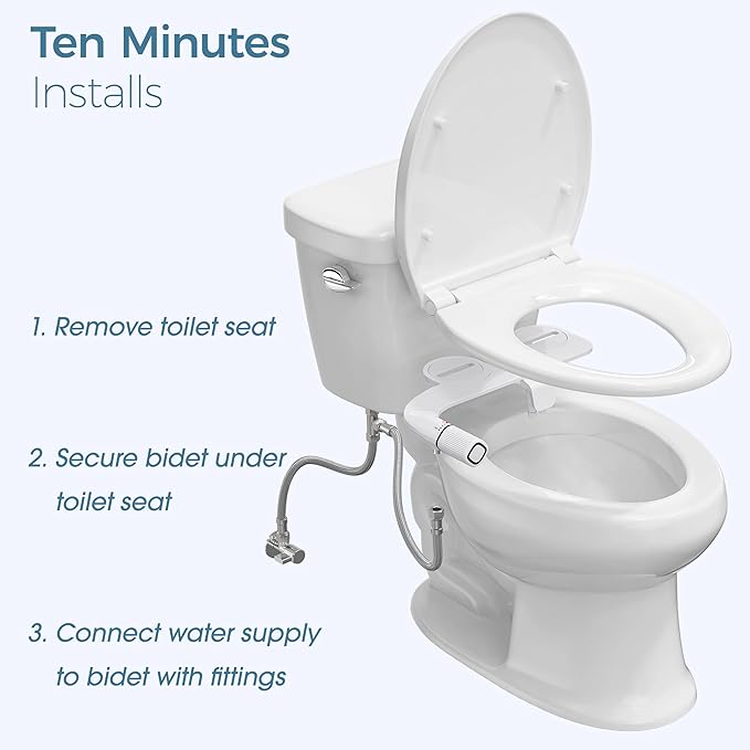 BIGCOW Ultra-Slim Bidet Attachment for Toilet - Dual Nozzle (Frontal & Rear Wash) with Adjustable Cold Water Pressure and Stainless Steel Inlet - Hygienic Solution for Fresh Cleanliness, Black 1 Pcs