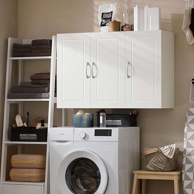 SoBuy Wall Cabinet Laundry Room, Medicine Cabinet for Kitchen Bathroom Garage, Wall Storage Cabinet with Adjustment Shelves, White FRG231-L-W