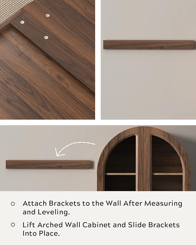 Large Arched Bathroom Wall Cabinet Wooden Medicine Cabinet with Acrylic Doors Farmhouse Wall Mounted Cupboard Display Storage Organizer for Laundry Room, Dining Room, Brown