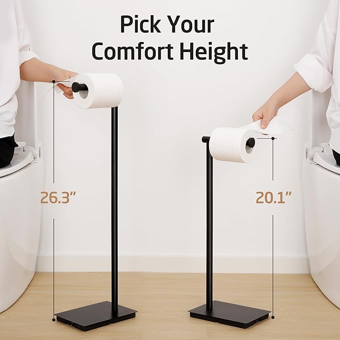 KES Toilet Paper Holder Stand 26.2 Inch Toilet Tissue Holder for Bathroom, Free Standing Toilet Paper Holder SUS304 Stainless Steel Matte Black, BPH286S66A-BK