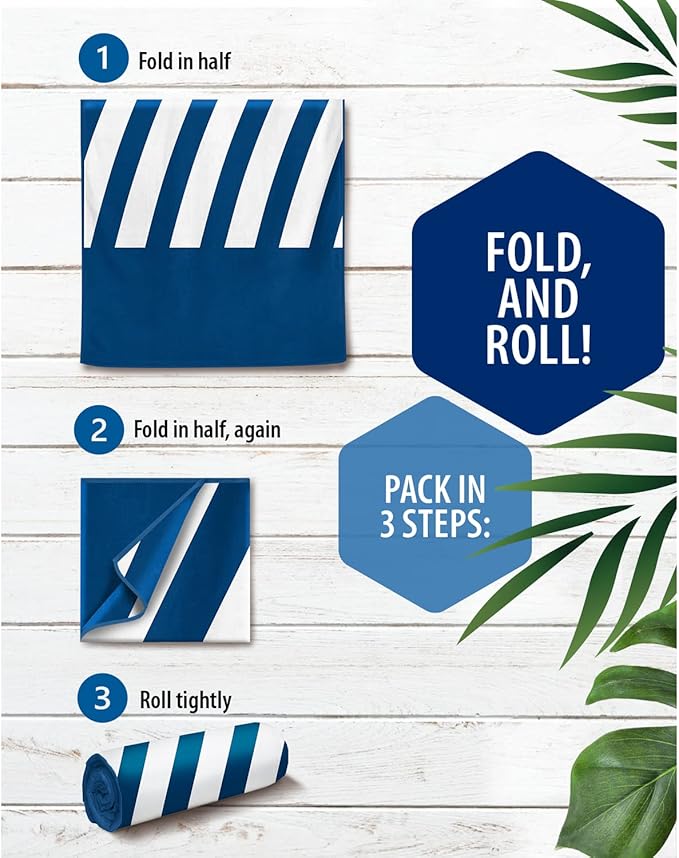 VENTURE 4TH Microfiber Beach Towel: Quick-Dry, Compact, Sand-Free, Absorbent, Sandproof and Lightweight - Perfect for Camping, Beach, and Roadtrips (Dark Blue Stripes Design | 35x78 inches)