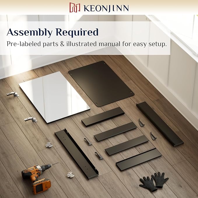 Keonjinn 36 x 24 Inch Black Medicine Cabinet, Bathroom Medicine Cabinet with Mirror, Lightweight Aluminum Structure, Assembly Required, in Wall or Wall Mount, Free Adjustable Shelves, Tempered Glass