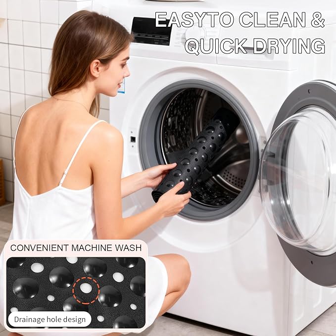Anti-Slip Bathtub Shower mat, 39.3×15.7 inch（Approximately 100 × 40cm） Soft Oversized Machine Washable Non-Slip Bathtub mat with Drainage Holes, Bathroom Floor Suction Cup.（1-Opaque Black）