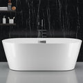 59" Free Standing Tub, Acrylic Soaking Bathtub, Stand Alone Freestanding Tub with Matte Sliver Drain and Overflow, Contemporary Bathtub for Bathroom, Burnish White
