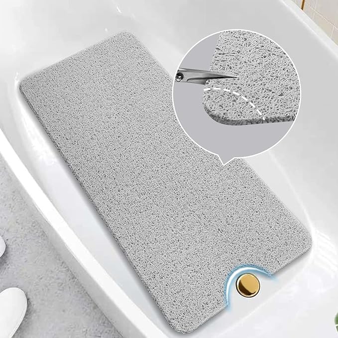 Asvin Soft Textured Bath, Shower, Tub Mat, 47x16 Inch, Phthalate Free, Non Slip Comfort Bathtub Mats with Drain, PVC Loofah Bathroom Mats for Wet Areas, Quick Drying
