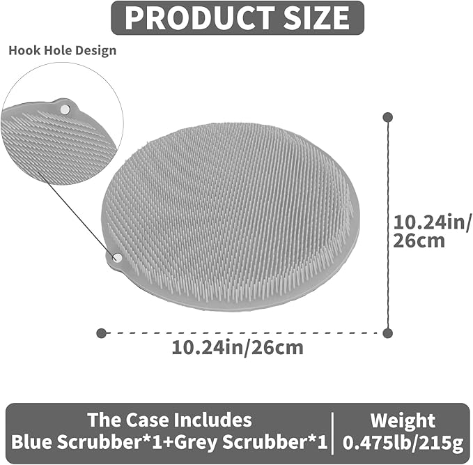 2 Pack Shower Foot Scrubber & Shower Back Scrubber Wall Mounted with Delicate Brush,Circular Design Shower Back Scrubber,Non-Slip Foot Scrubber Mat(Grey and Blue)