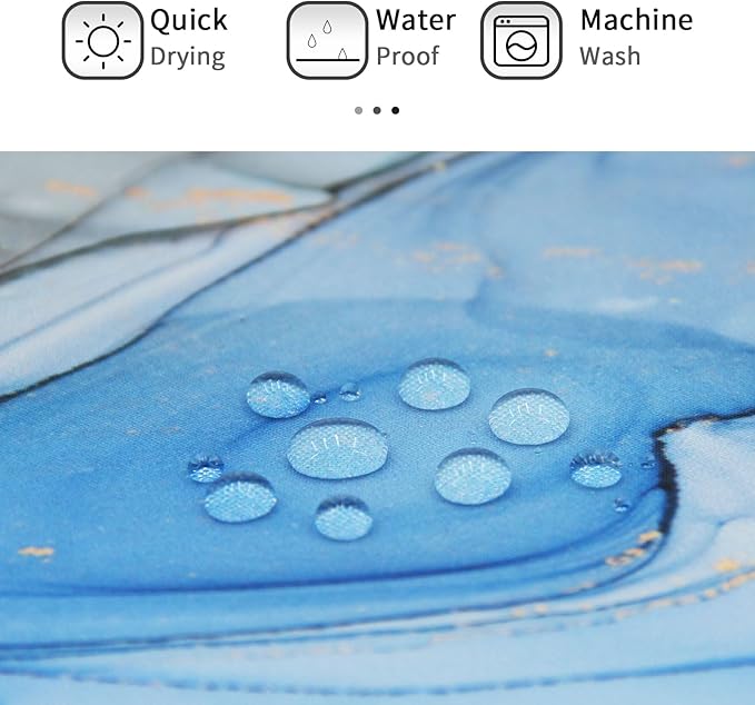 Gibelle Small Stall Shower Curtain 36 x 72, Narrow Half Abstract Blue Grey Marble Shower Curtain, Modern Ink Art Waterproof Fabric Shower Curtain Set with Hooks