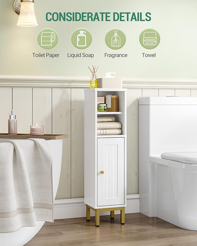 Bathroom Storage Cabinet, Corner Floor Cabinet with Shelves, Customized Door Opening Direction, Bathroom Organizer with Adjustable Shelf for Kitchen, Living, Toilet Paper Holder, White