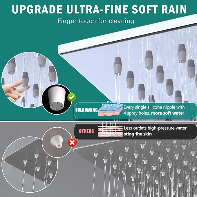 ENGA Shower Faucet Set, Dual Head Shower System 10" & 6" Square Rain Shower Heads with 2 in 1 Handheld Spray, 3 Way Water Diverter, Chrome