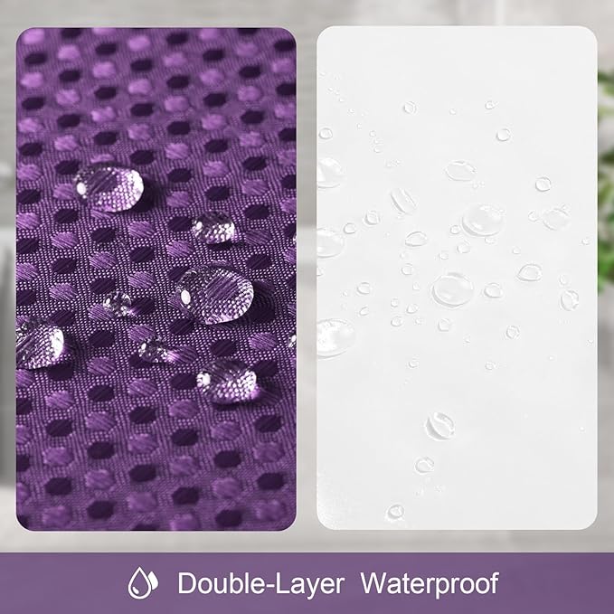 3 in 1 Stall Half Size Purple Shower Curtain Set-36 W x 72 H, Modern Waffle Waterproof Fabric and PEVA Liner Set with Stainless Steel Hooks