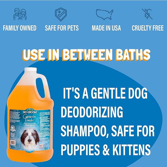 Bio-Groom Groom'n Fresh Dog Shampoo - Odor Eliminating, Dog Bathing Supplies, Puppy Wash, Cat Grooming Supplies, Cruelty-Free, Product Made in USA - 1 Gallon