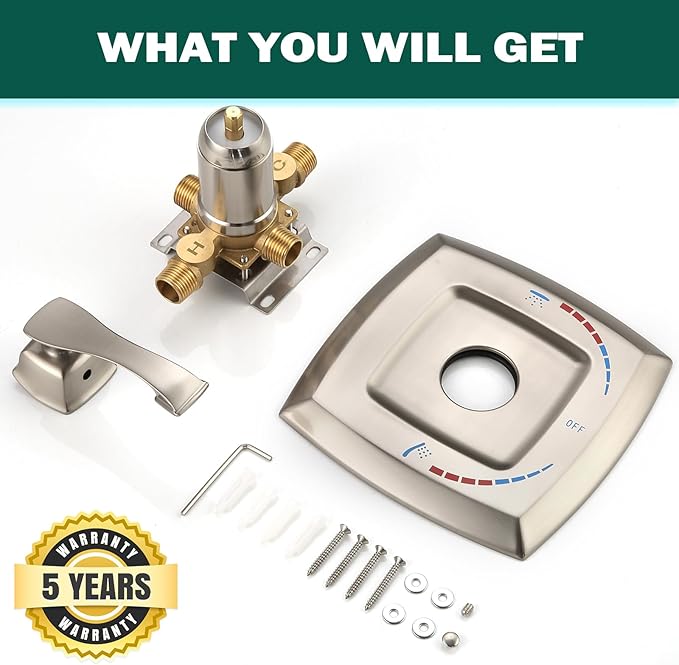 2 Way Shower Diverter Mixing Valve, Dual-Function Pressure Balance Shower Control Brass Rough-In Mixer 1/2" NPT Connection, Single Handle Brushed Nickel Shower Trim Kit