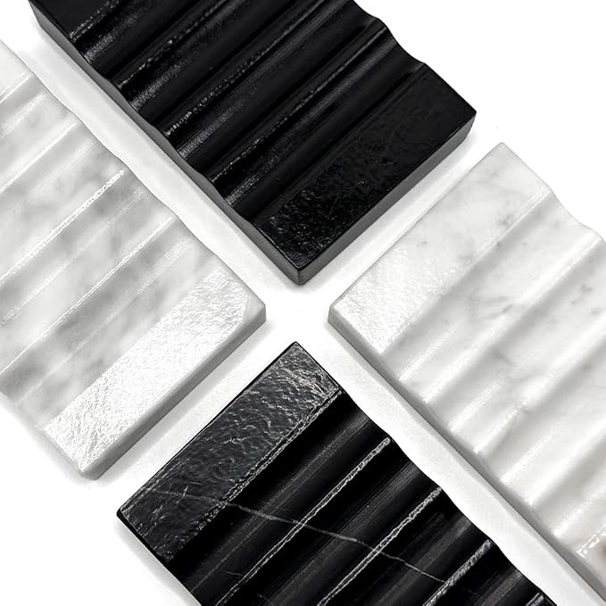 Real Marble Soap Dish for Shower Stone Tray Small Bar Soap Holder with Self Draining | Non-Slip, Luxury Bath Room Accessories (White)