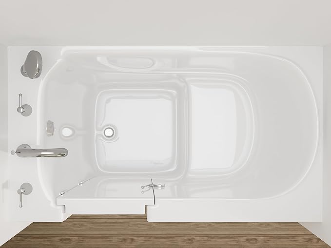 ANZZI Walk In Tub 53'' x 30'' Left Drain Soaking Bathtub in White Walk-In Soaker Tub with Easy Access Safe Grab Bars and Slip-Resistant Material and Quick Fill Faucet