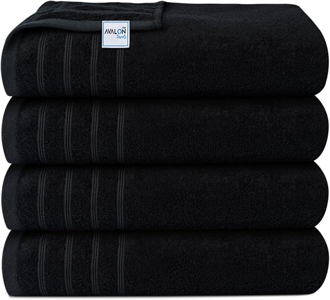 Avalon Towels Bath Towels Set of 4, Size 30 x 60 Inches, Highly Soft and Absorbent, Quick Drying, Lightweight, Perfect for Daily Use (Black)