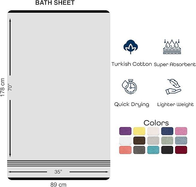 Hawmam Linen Jumbo Large Bath Sheets Towels 2 Pack Soft and Absorbent, Premium Quality 100% Cotton Towels (Royal Blue, Bath Sheet)
