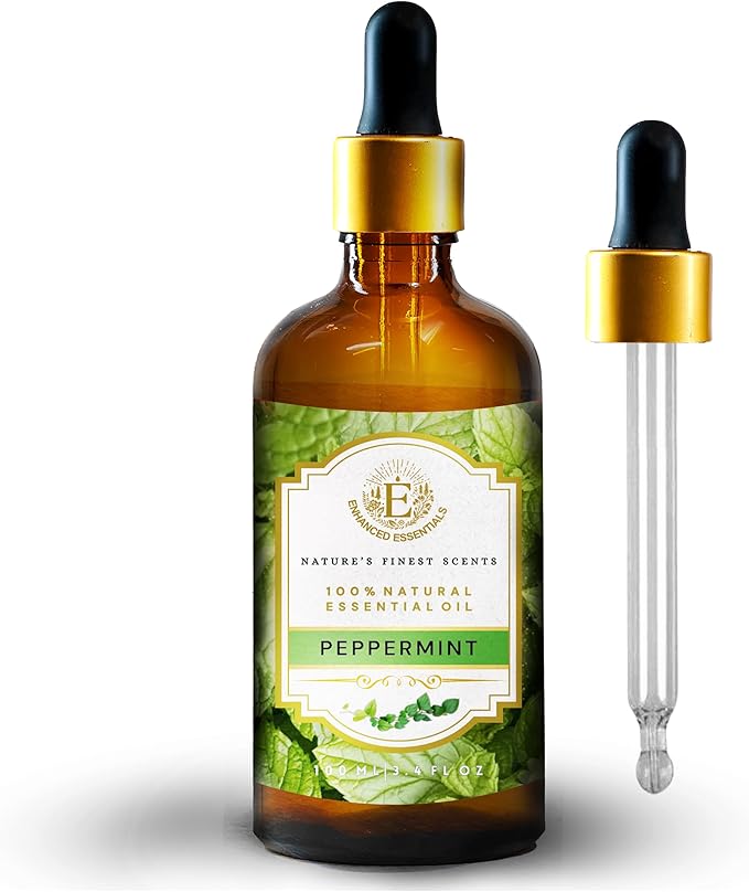 Luxurious Peppermint Essential Oil by Enhanced Essentials|Slow Distilled,Highly Concentrated & Pure Oils for Home,Diffusers,Skin & Hair Care,Aromatherapy|Ideal for Businesses|3.38 fl oz (100 ml)