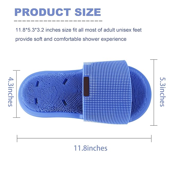 Shower Foot Scrubber with Non-Slip Suction Cups, Silicone Bristle Shower Foot Cleaning Brush Slipper for Spa Massager Exfoliating Dead Skin Remover (1 PCS) (Blue)