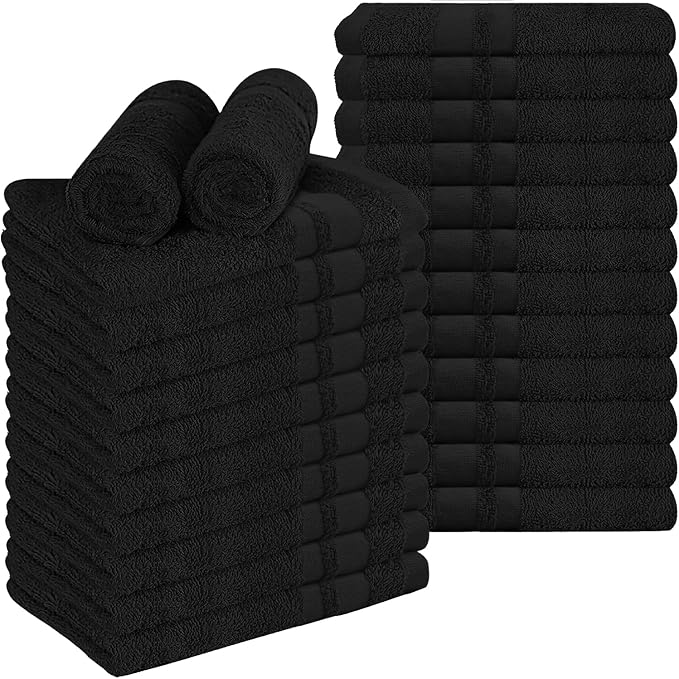 RIVERSIDE Pack of 24 Salon Towels Set – 16 x 26 Inches, 100% Ring Spun Cotton Highly Absorbent and Quick Dry Towels for Salon, Hand, Barber, Gym, Home & Hair Care, Black