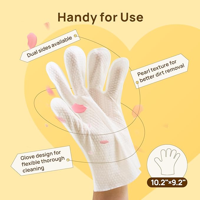 HICC PET Cleaning Deodorizing Glove Wipes for Dogs & Cats, Vet Recommended Hypoallergenic Hydrating & Nourish Fur Pet Grooming Glove Wipes, Pet Bathing Wipes for Horse Coat Care,6pcs Unscented