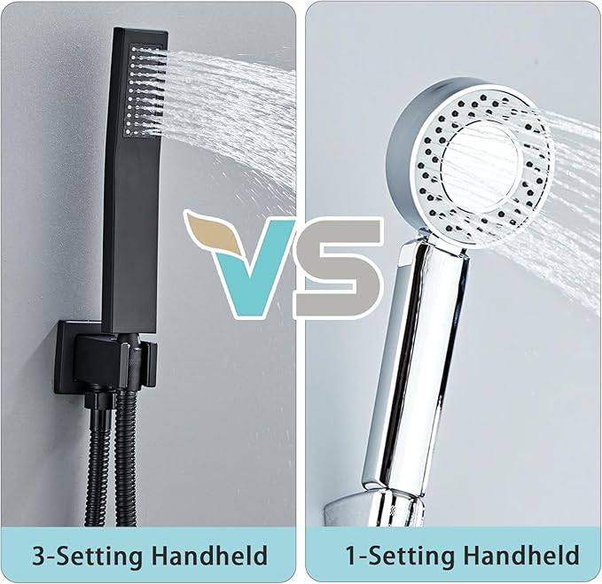 12 Inch Shower Faucet Set Ceiling Mount, High Pressure Rainfall Shower System, Square Rain Shower Spray Combo Luxury Shower Fixtures Matte Black