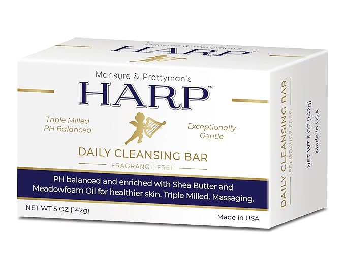 HARP pH-Balanced (5.0-6.0) Body Wash Bar. 100% Syndet. Protects Moisture Barrier For Sensitive, Dry or Irritated skin. + Shea Butter/Borage Oil. Non-Comedogenic. FRAGRANCE FREE