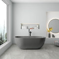 SJ STAR&JANE 59" Solid Surface Freestanding Bathtub Oval Stone Resin Soaking Tub Modern Stand Alone Tub with Overflow & Pop-up Drain for Bathrooms Dark Gray