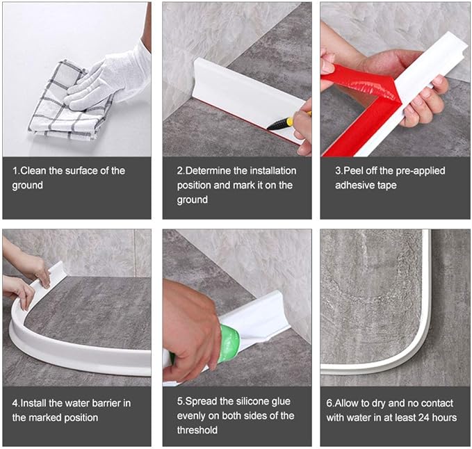 78Inch Collapsible Threshold Water Dam 1.5" high Walkin Shower Guard To Keep Water In Shower Stall Water Barrier Silicone For Dry And Wet Bathroom Kitchen Wheelchair Accessible