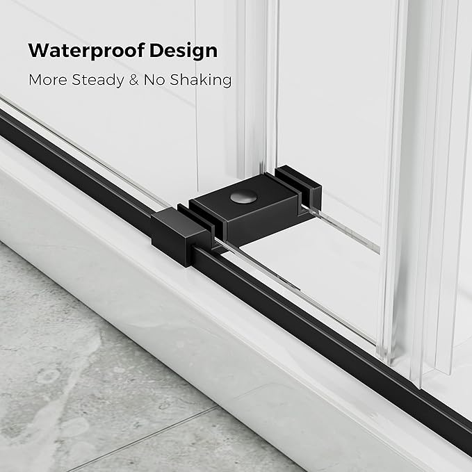 DELAVIN 44"-48"W x 75"H Frameless Shower Door, Double Sliding Shower Door, 5/16"(8mm) Clear Tempered Glass, Noiseless Shatterproof Shower Doors with Square Rail, Stainless Steel, Aluminum, Matte Black
