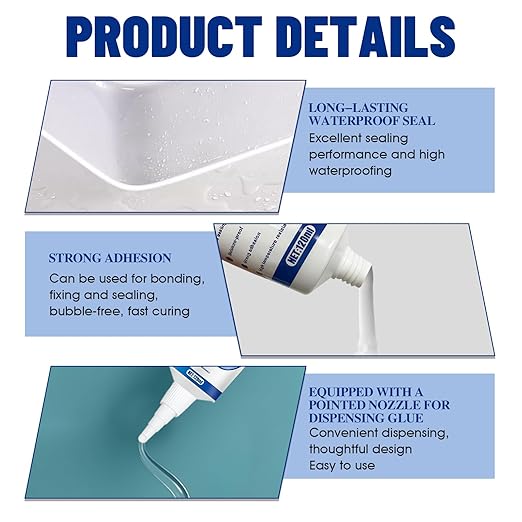 2PCS Clear Caulking Silicone Waterproof, Silicone Sealant Waterproof Clear High Efficiency Long-Lasting for Bathroom Glass Partitions Wash Basins Bathtubs Kitchen Countertops Corner, 2 * 120ml
