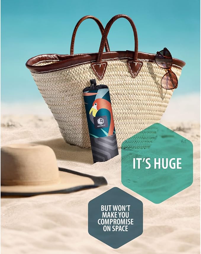VENTURE 4TH Microfiber Beach Towel: Quick-Dry, Compact, Sand-Free, Absorbent, Sandproof and Lightweight - Perfect for Camping, Beach, and Roadtrips (Navy Flamingo Design | 35x78 inches)