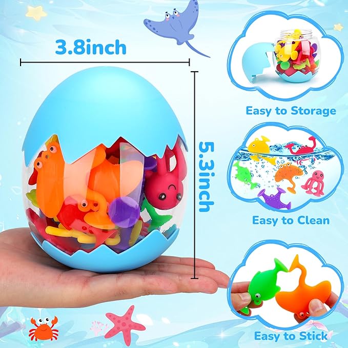 Toddler Suction Cup Bath Toys, Ocean Animal Bath Toys for Kids Ages 1-3 3-5 4-8 Mold Free Bathtub Window Building Toys Christmas Stocking Stuffers for 2 3 4 5 Year Old Boys Girls Birthday Gifts