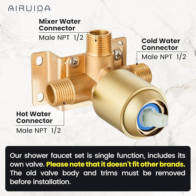 Airuida Shower Faucet Set Bathroom Rain Shower System SUS304 Stainless Steel Single Handle With Male Threads Rough-in Valve Shower Trim Kit 10 Inch Wall Mount Shower Head Brushed Gold
