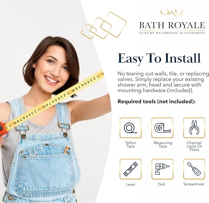 BATH ROYALE Rain Shower Head & Detachable Handheld Spray Combo, Easy Install & 3 Spray Modes, Matte Black