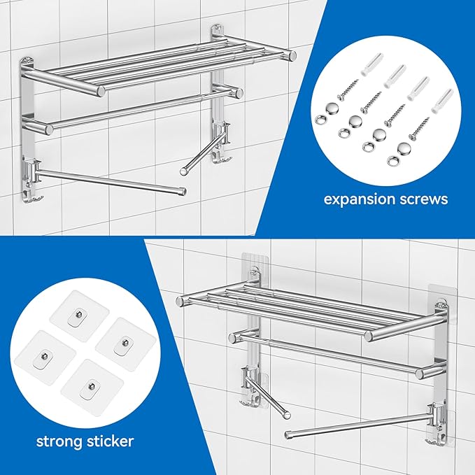 Retractable Towel Rack for Bathroom Stainless Steel Extendable Towel Shelf with 180° Swing Arms Wall-Mounted Towel bar with for Laundry Room (180 Rotating Towel bar)