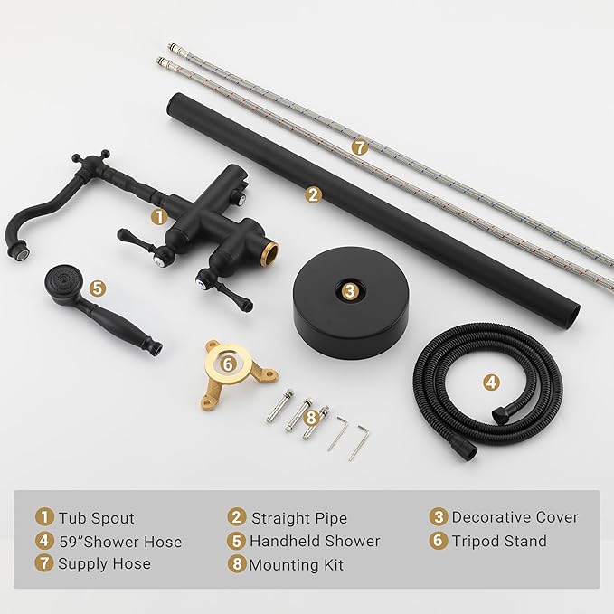 Freestanding Tub Faucet Sets, JetsBath Floor Mount BathTub Filler with 360° Swivel Spout & Handheld Sprayer, Matte Black Floor Mount Bathtub Faucet Single Handle with Supply Hose