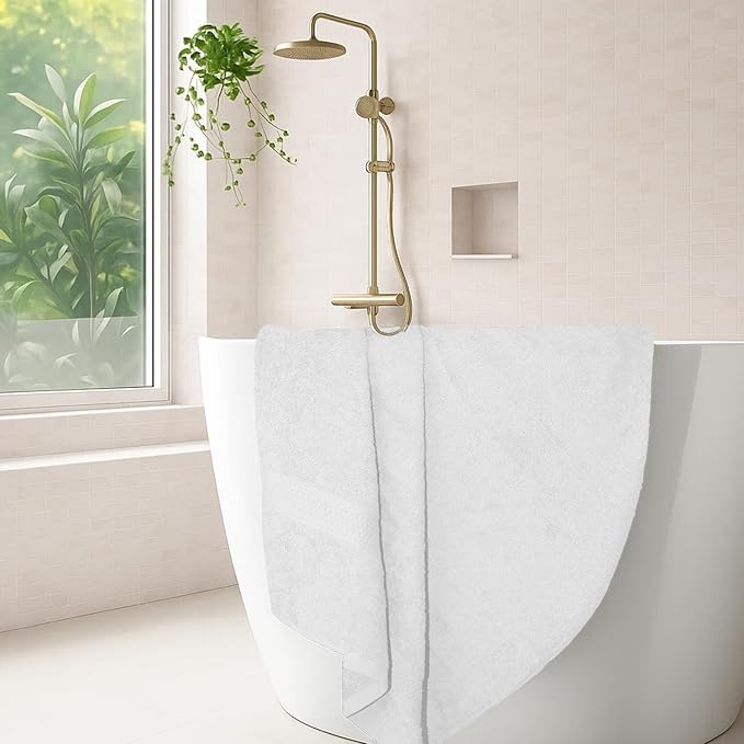 RIVERSIDE 100% Ring Spun Cotton Large Bath Towels Set of 4, 27 x 54 Inches – Quick Dry, Soft & Highly Absorbent Towels for Shower & Bathroom – Luxury 600 GSM Towels for Home, Spa, Gym, Hotel, White