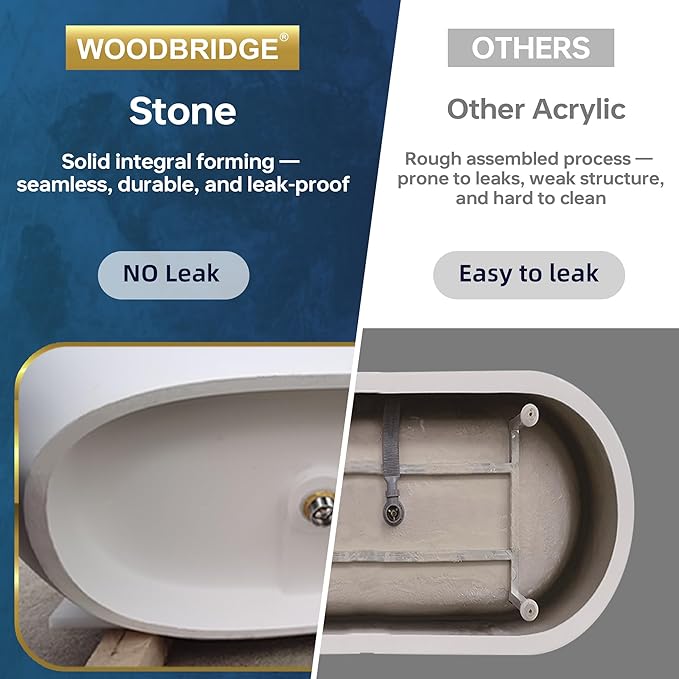 WOODBRIDGE 55 in. x 30.75 in. Stone Resin Luxury Contemporary Solid Surface Freestanding Bathtub in Matte White