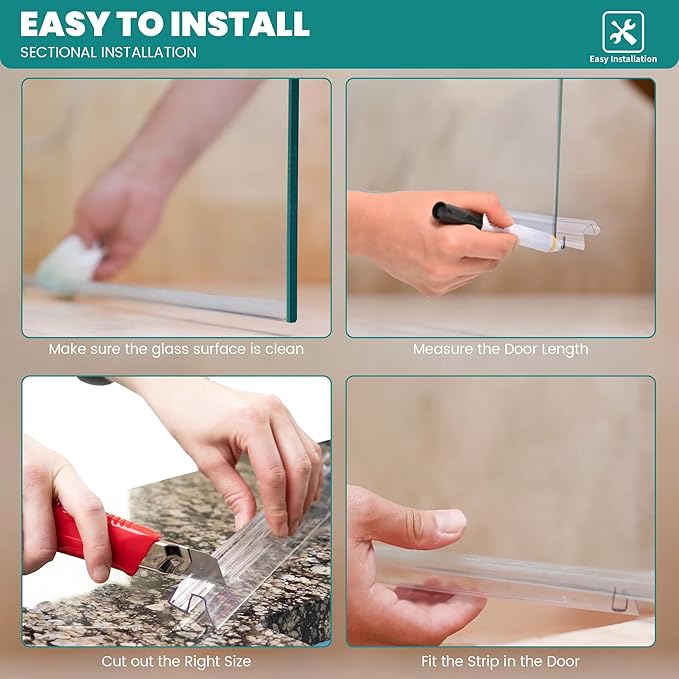 Bathroom Shower Glass Door Bottom Seal Strip, 2PCS 36 Inch Long Clear PVC Seal Strips for 5/16"(8mm) - 3/8"(10mm) Thick Framless Glass Door Panel
